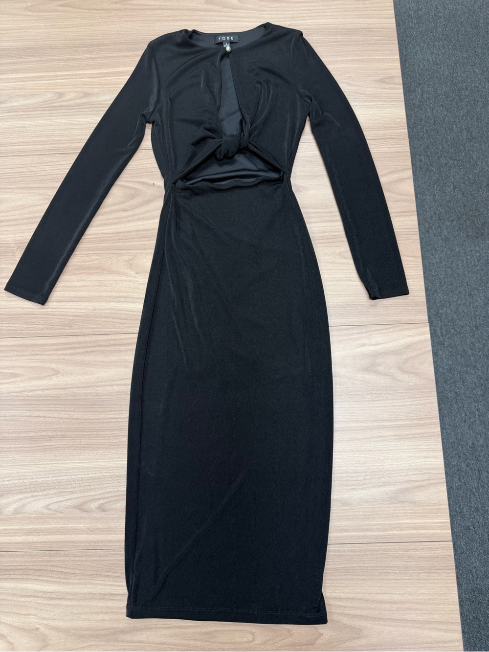 FORE Black Long-Sleeve Twist Front Midi Dress